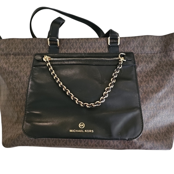 NWOT Michael Kors All-Over Logo-Printed Large Tote Bag Brown/Black - Picture 3 of 9